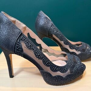 Dream Pairs Black Glitter Mesh Heels
